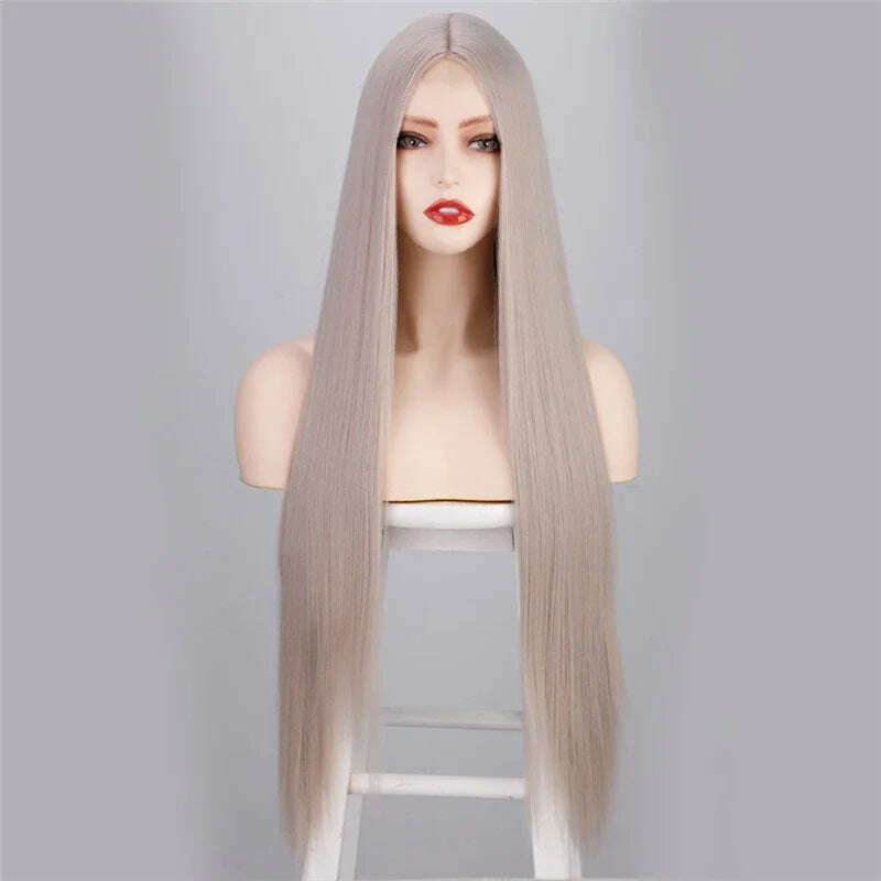 32 Inch Long Straight Ginger Wigs for Women Synthetic Orange Blonde Cosplay Wig Heat Resistant Red Pink Silver Gray Hair Wig 613 - KIMLUD