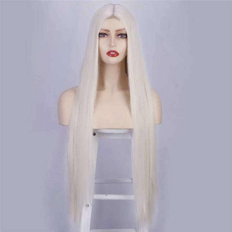 32 Inch Long Straight Ginger Wigs for Women Synthetic Orange Blonde Cosplay Wig Heat Resistant Red Pink Silver Gray Hair Wig 613 - KIMLUD