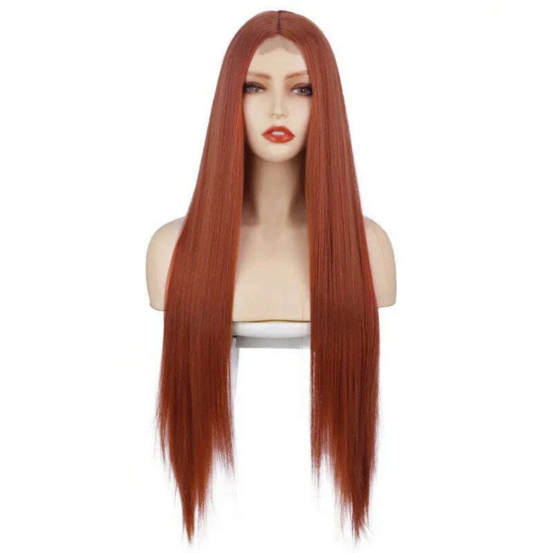 32 Inch Long Straight Ginger Wigs for Women Synthetic Orange Blonde Cosplay Wig Heat Resistant Red Pink Silver Gray Hair Wig 613 - KIMLUD