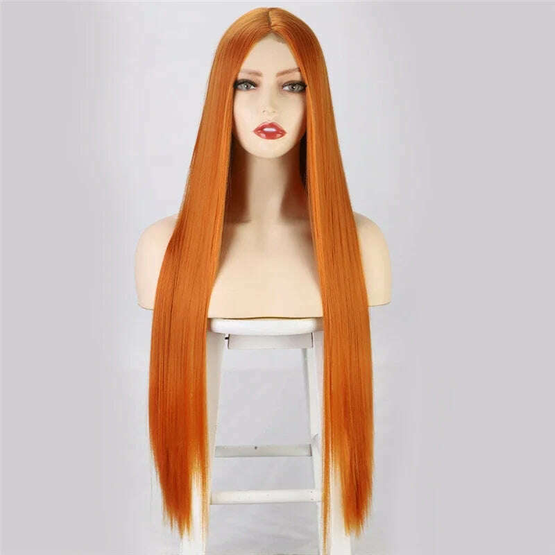 32 Inch Long Straight Ginger Wigs for Women Synthetic Orange Blonde Cosplay Wig Heat Resistant Red Pink Silver Gray Hair Wig 613 - KIMLUD