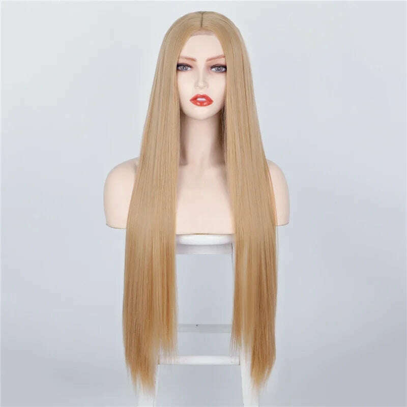 32 Inch Long Straight Ginger Wigs for Women Synthetic Orange Blonde Cosplay Wig Heat Resistant Red Pink Silver Gray Hair Wig 613 - KIMLUD