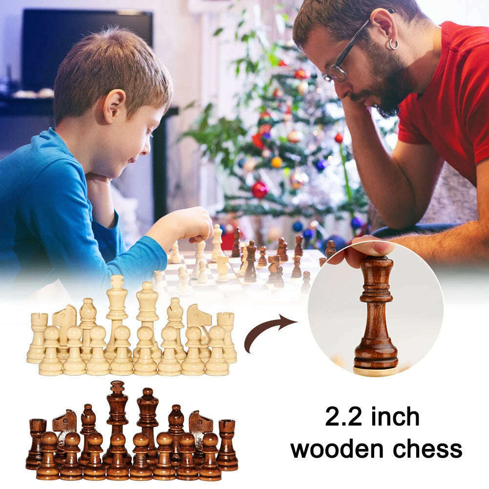 KIMLUD, 32 Pieses Wooden Chess Standard Tournamen Staunton Wood Chessmen 8cm King Height Suit Beginner Pieces Educational Toy, KIMLUD Womens Clothes