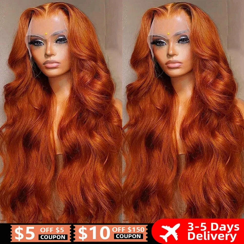 34 36 Inch Orange Ginger HD Lace Front Wig Human Hair 13x4 Body Wave Frontal Wig Pre Plucked Colored Human Hair Wigs For Women