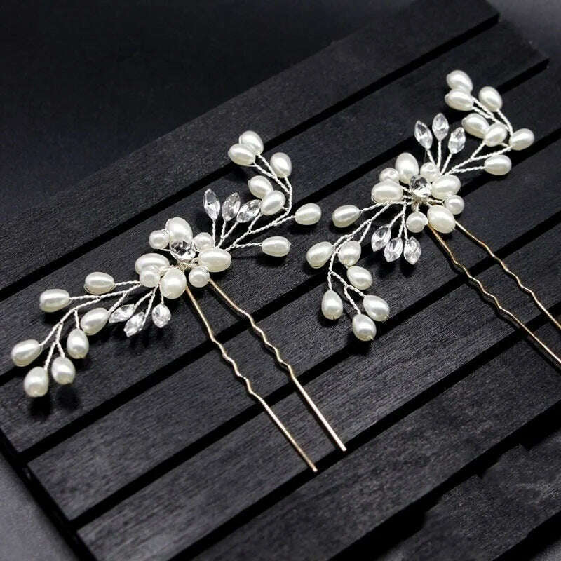 KIMLUD, 35/50cm Long Bride Handmade Crystal Pearl Hair Band Headdress Wedding Hair Accessories Headband Jewelry Korean Fashion Hairdress, KIMLUD Womens Clothes