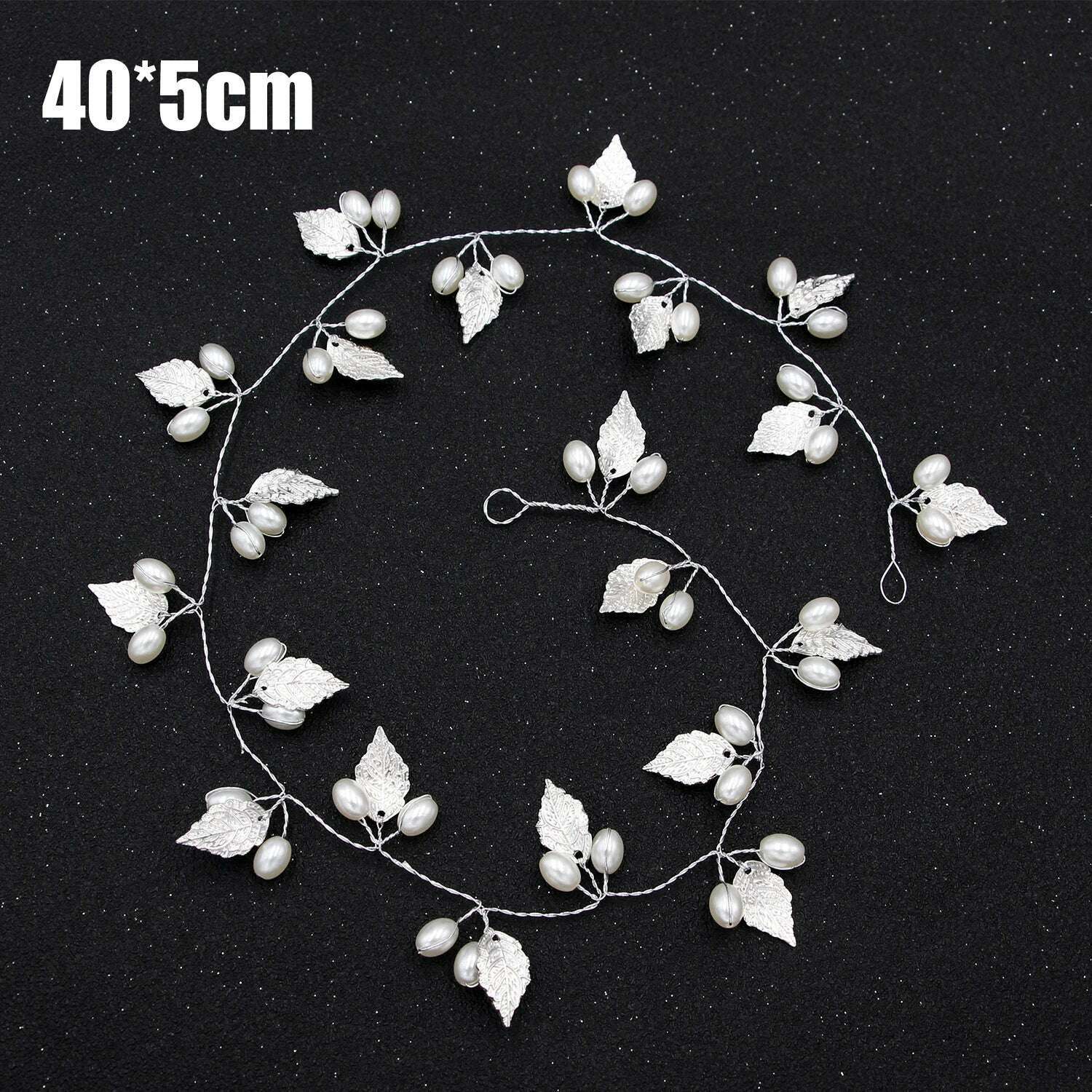 KIMLUD, 35/50cm Long Bride Handmade Crystal Pearl Hair Band Headdress Wedding Hair Accessories Headband Jewelry Korean Fashion Hairdress, Silver 40cm leaves, KIMLUD Womens Clothes