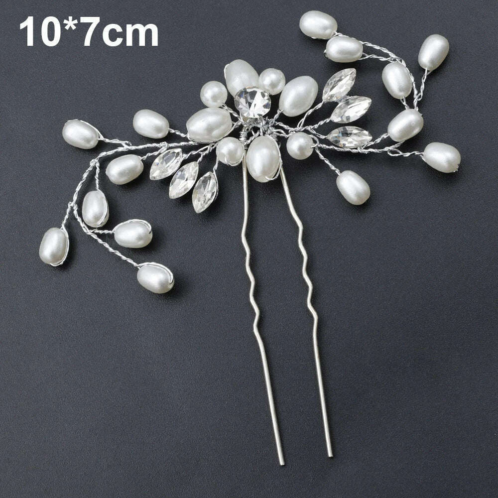 KIMLUD, 35/50cm Long Bride Handmade Crystal Pearl Hair Band Headdress Wedding Hair Accessories Headband Jewelry Korean Fashion Hairdress, Silver hair pin, KIMLUD Womens Clothes