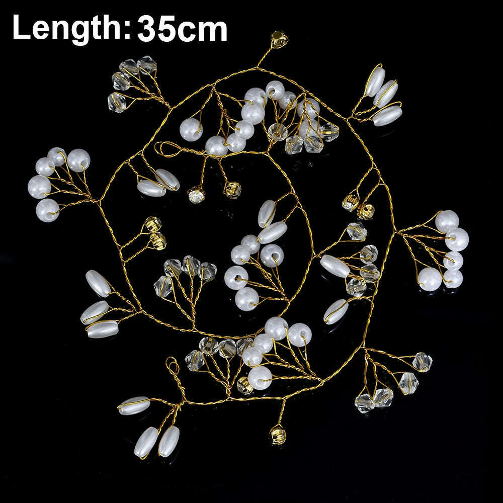 KIMLUD, 35/50cm Long Bride Handmade Crystal Pearl Hair Band Headdress Wedding Hair Accessories Headband Jewelry Korean Fashion Hairdress, Gold 35cm tiaras, KIMLUD Womens Clothes