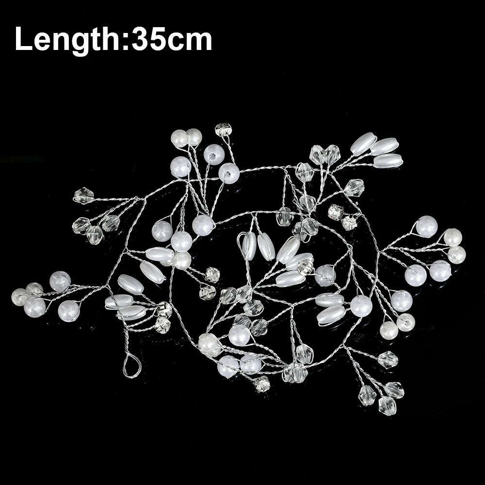 KIMLUD, 35/50cm Long Bride Handmade Crystal Pearl Hair Band Headdress Wedding Hair Accessories Headband Jewelry Korean Fashion Hairdress, Silver 35cm tiaras, KIMLUD Womens Clothes