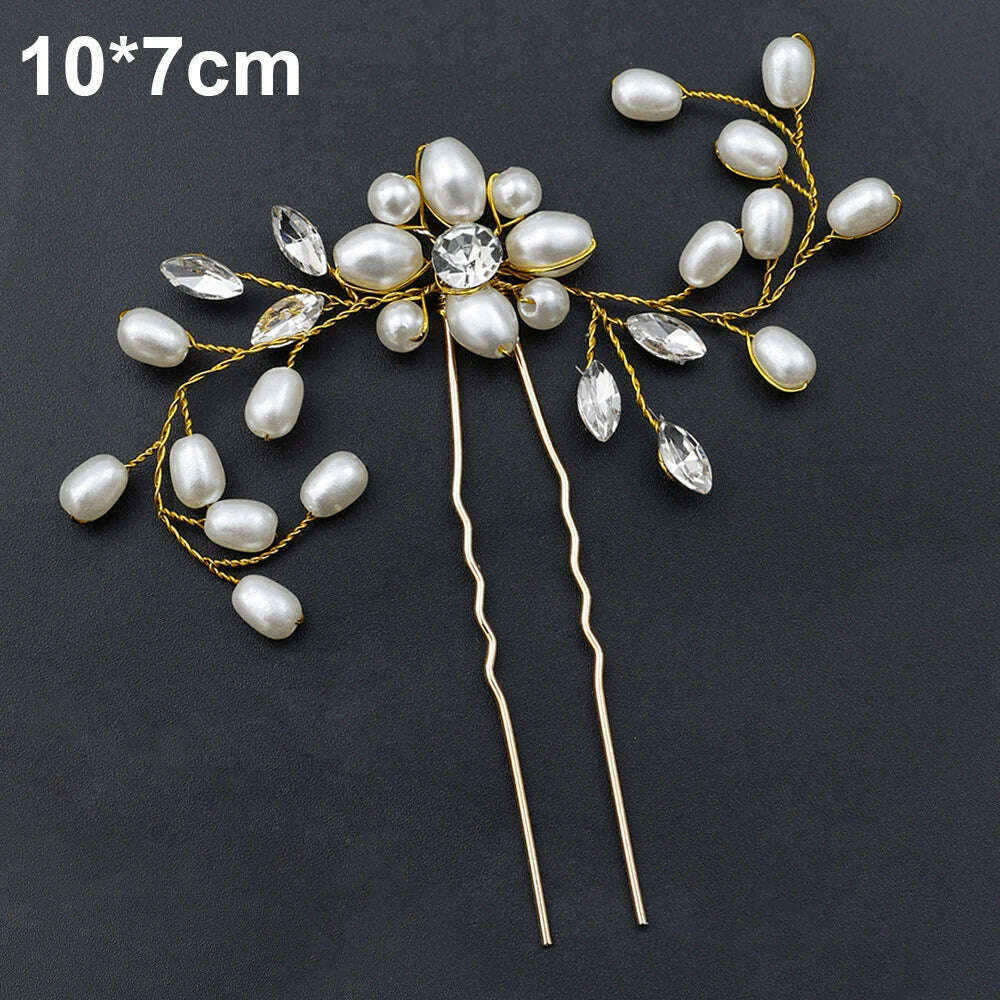 KIMLUD, 35/50cm Long Bride Handmade Crystal Pearl Hair Band Headdress Wedding Hair Accessories Headband Jewelry Korean Fashion Hairdress, Gold hair pin, KIMLUD Womens Clothes