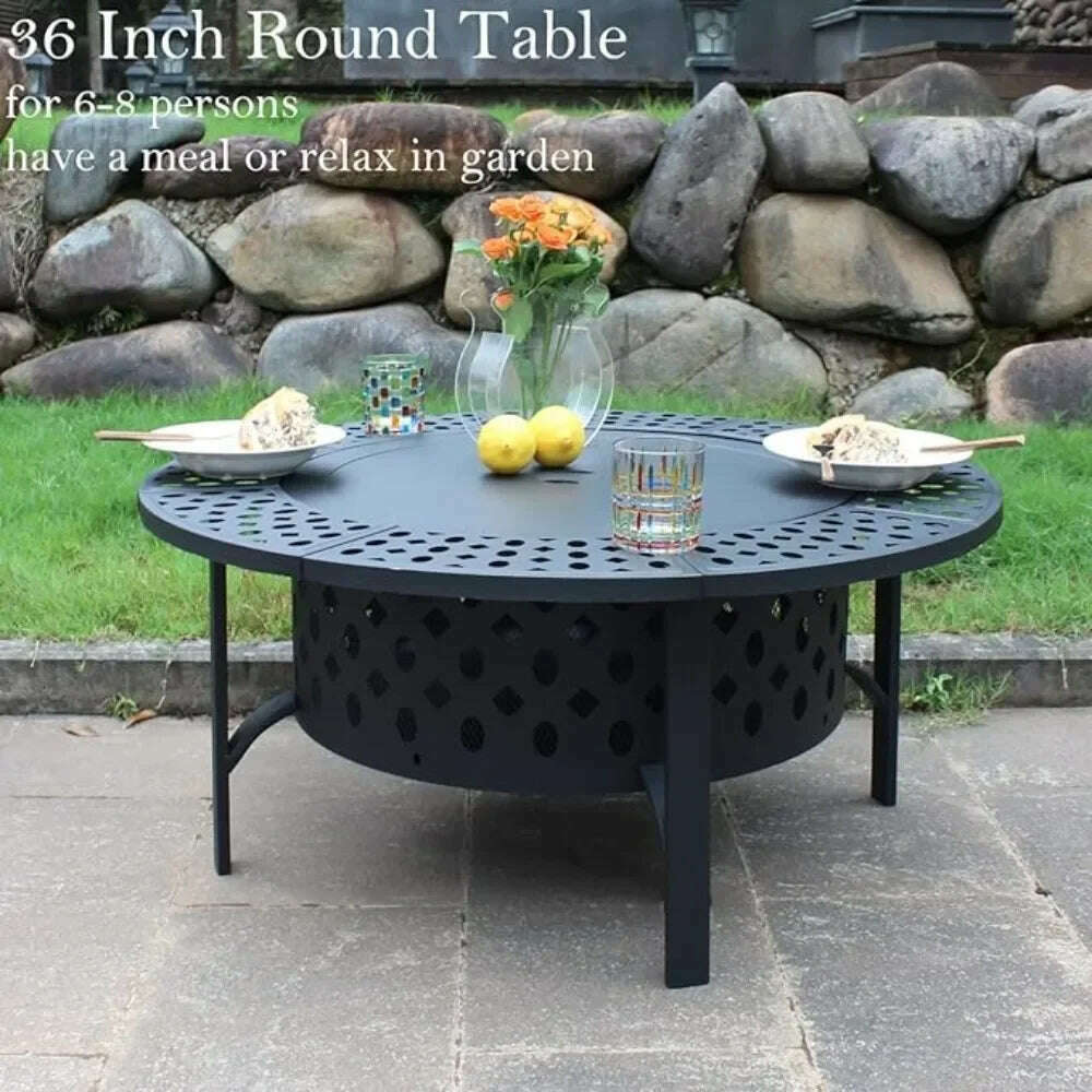 KIMLUD, 36 Inch Three in One Fire Pit with 2 Grills, Outdoor Wood Burning Fire Pit with Cover, Matchstick, and Circular Waterproof Cover, KIMLUD Womens Clothes