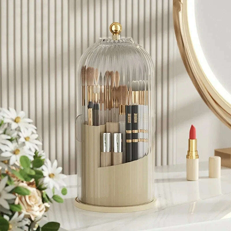 KIMLUD, 360° Rotating Makeup Brush Holder Desktop Makeup Organizer Cosmetic Storage Box Lipstick Eyebrow Pencil Holder Jewelry Containe, 27x12.2cm / Creamy yellow, KIMLUD Womens Clothes