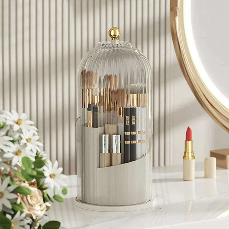KIMLUD, 360° Rotating Makeup Brush Holder Desktop Makeup Organizer Cosmetic Storage Box Lipstick Eyebrow Pencil Holder Jewelry Containe, 27x12.2cm / white, KIMLUD Womens Clothes
