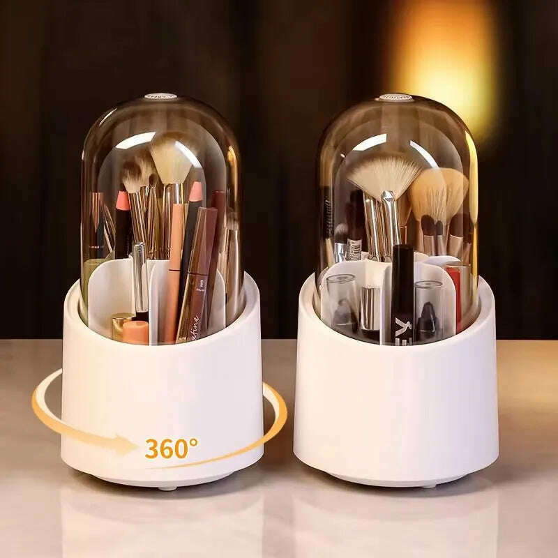 KIMLUD, 360° Rotating Makeup Brush Storage Box Desktop Cosmetic Organizer Lipstick Eyebrow Pencil Eye Shadow Brush Holder Organizer, KIMLUD Womens Clothes