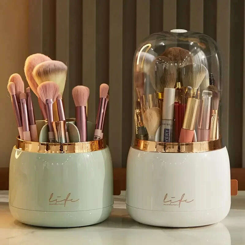 360° Rotating Makeup Brushes Holder Portable Desktop Makeup Organizer Cosmetic Storage Box Make Up Tools Jewelry Container - KIMLUD