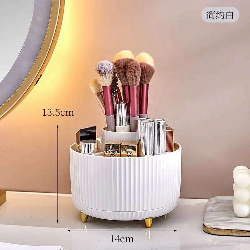 KIMLUD, 360°Rotating Desktop Makeup Brushes Organizer Cosmetic Storage Box Portable Lipstick Holder Skincare Pen Organizer Stand, white, KIMLUD Womens Clothes