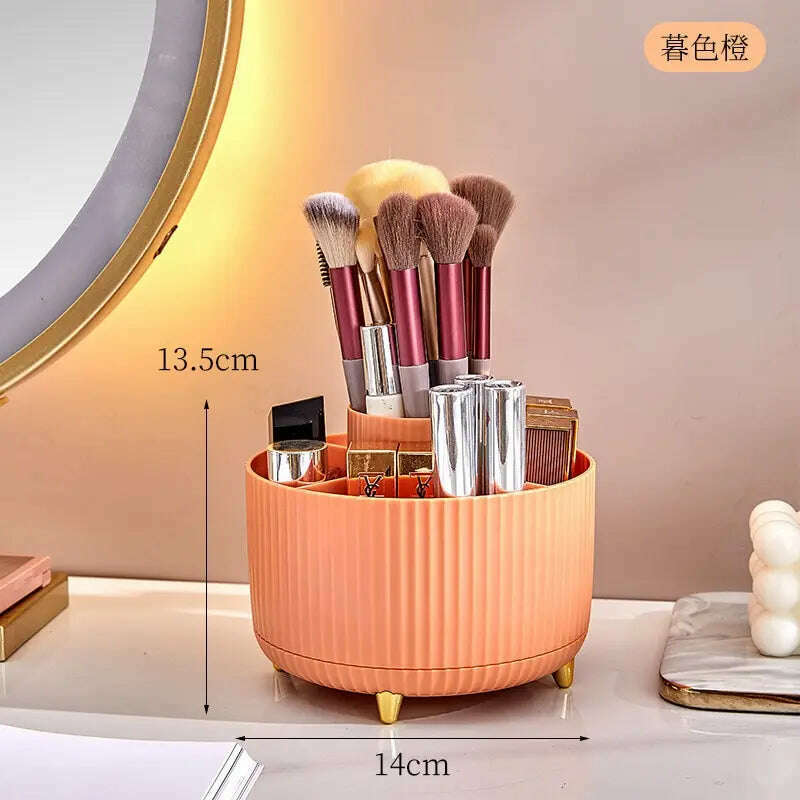 KIMLUD, 360°Rotating Desktop Makeup Brushes Organizer Cosmetic Storage Box Portable Lipstick Holder Skincare Pen Organizer Stand, orange, KIMLUD Womens Clothes