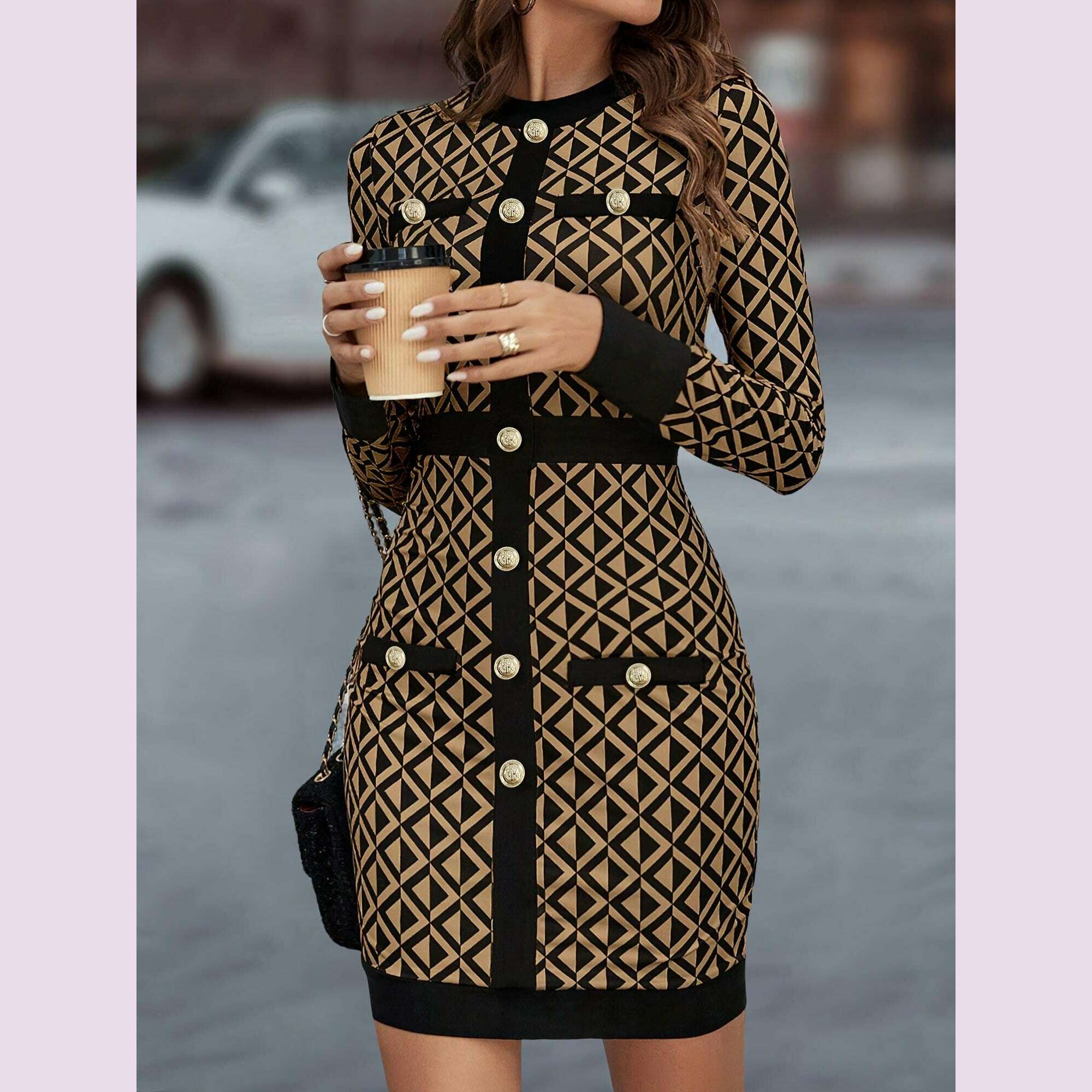 elegant-geometric-print-bodycon-dress-with-contrast-trim-and-decorative-goldtone-buttons---polyester-blend-crew-neck-long-sleeve-midi-for-adult---fallwinter-collectionkimlud-womens-fashion-34626011