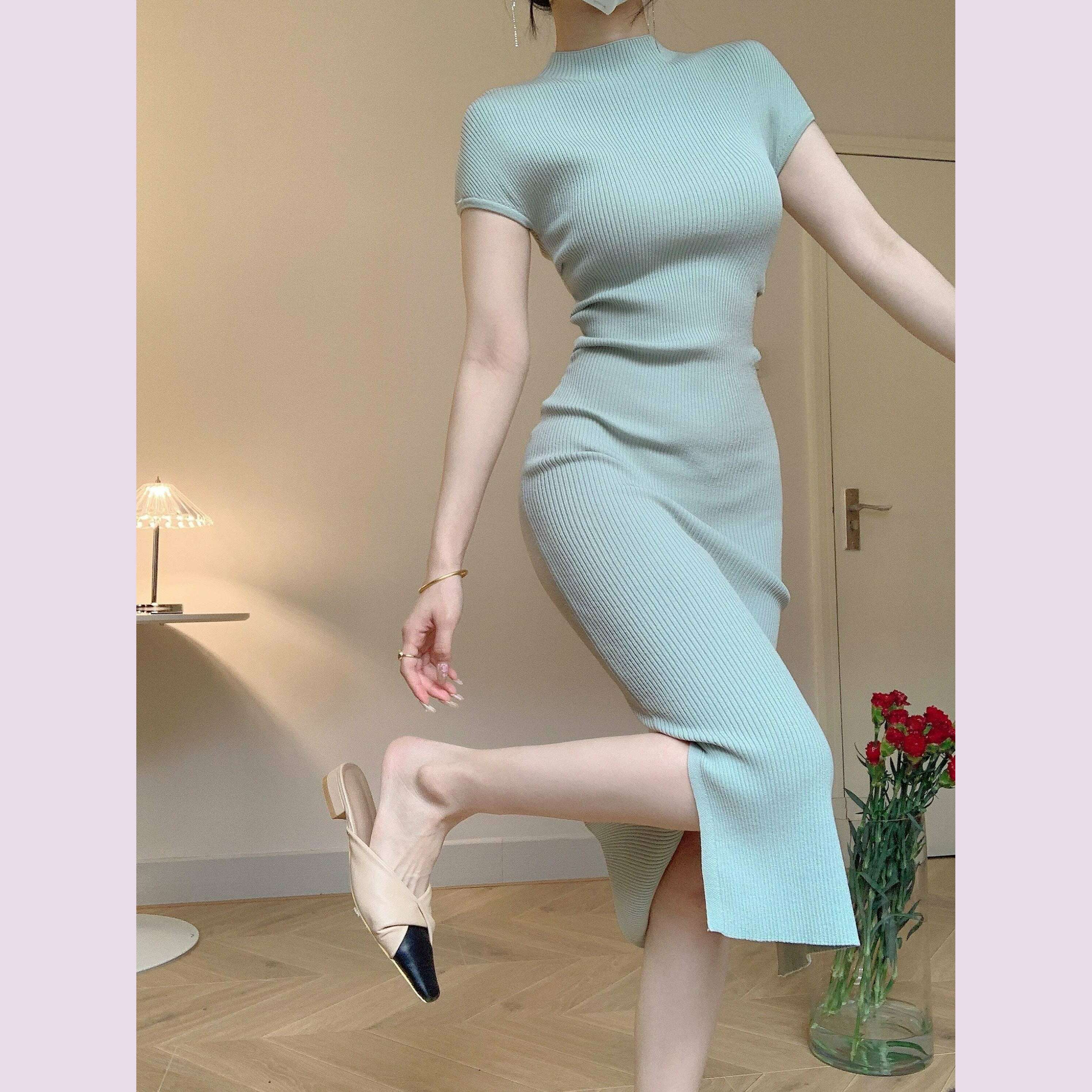 solid-split-knitted-bodycon-dress-sexy-short-sleeve-midi-bodycon-dress-for-spring-summer-womens-clothingkimlud-womens-fashion-34625920