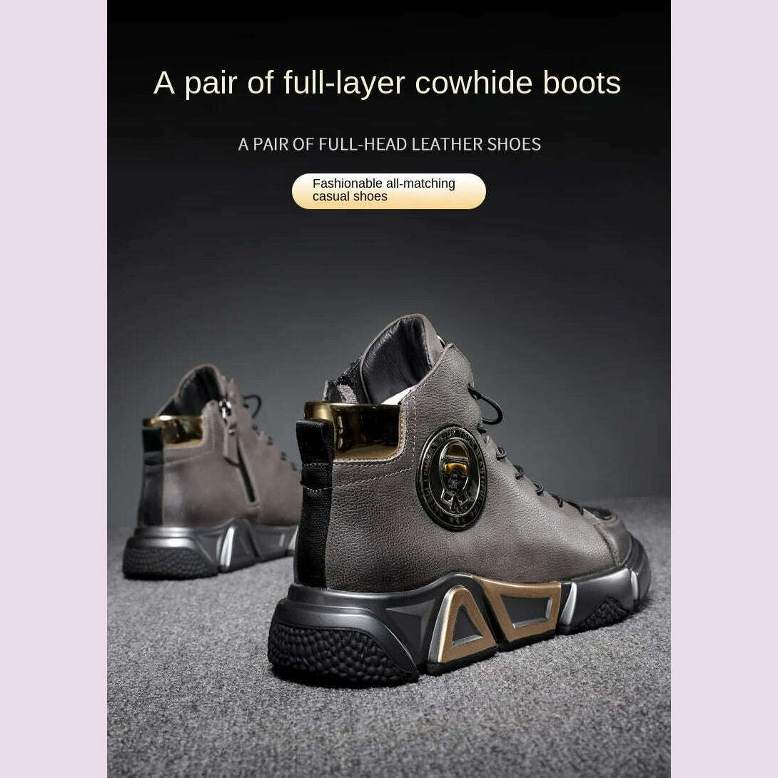 KIMLUD, 38-48 Yards Leather Ankle Boots Men's Shoes Yuppie High-top Shoes Spring and Autumn Casual Thick Soles High-quality Winter Boots, KIMLUD Womens Clothes