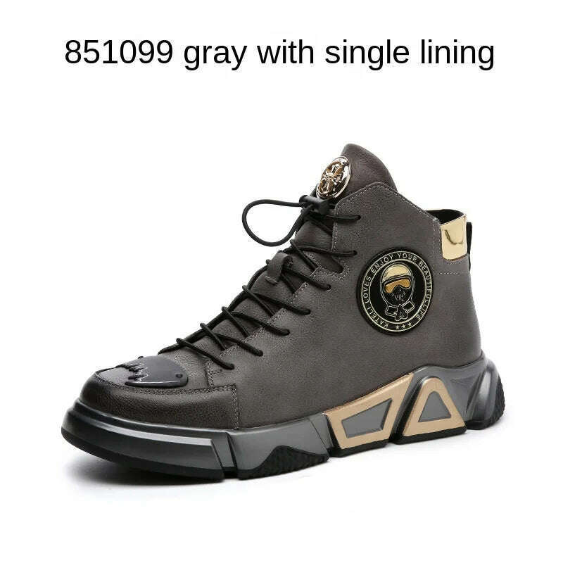 KIMLUD, 38-48 Yards Leather Ankle Boots Men's Shoes Yuppie High-top Shoes Spring and Autumn Casual Thick Soles High-quality Winter Boots, Grey single 851099 / 43, KIMLUD APPAREL - Womens Clothes