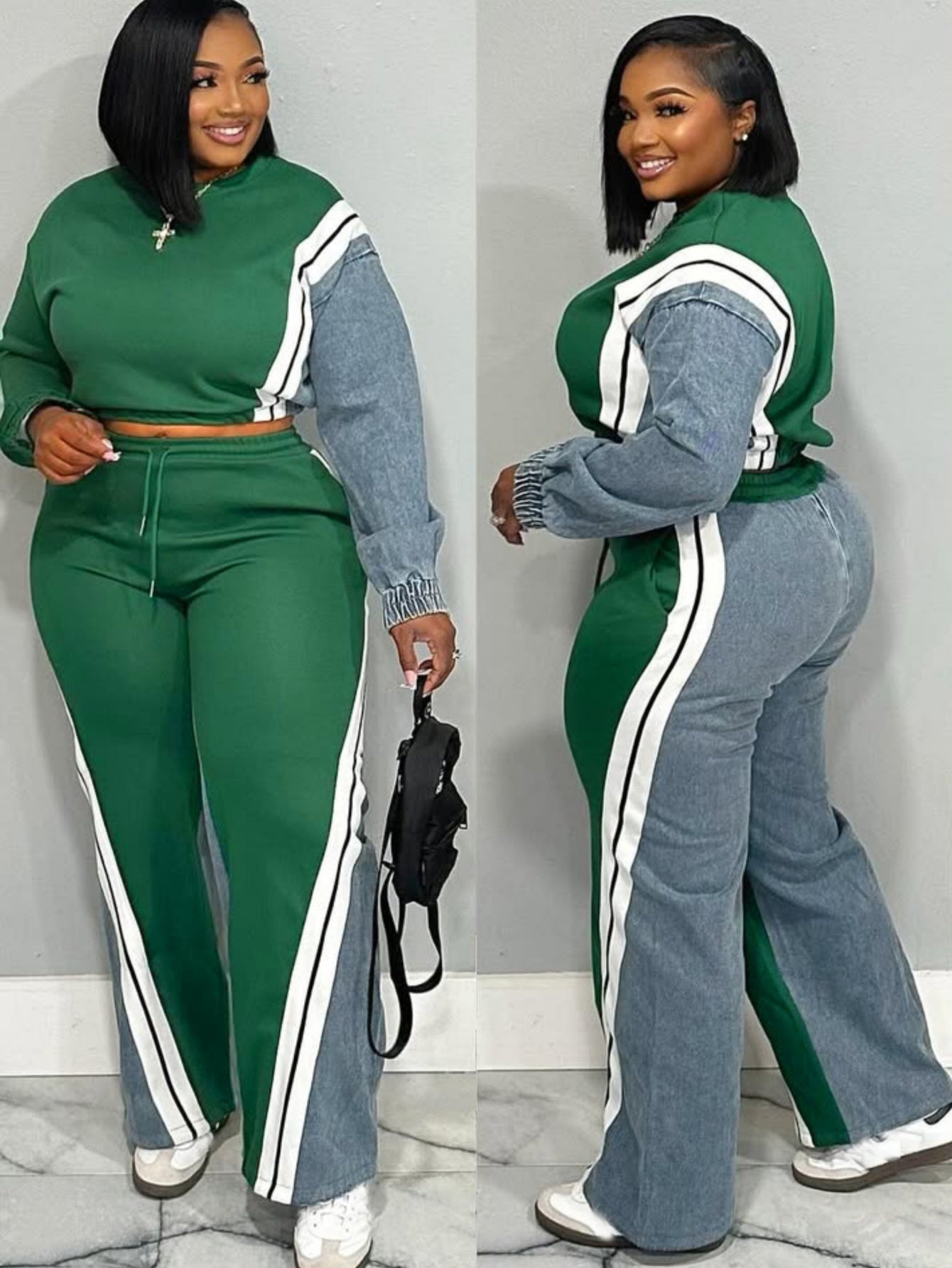 Women's Brown Color - Block Sweatshirt and Wide - Leg Pants Set with White Stripes, Two Piece Set Women Outfits, Women Two Piece Outfits, Two Piece Outfits For Women, Co Ord Set Women, Womens Clothes, Track Suits Women Two Pi