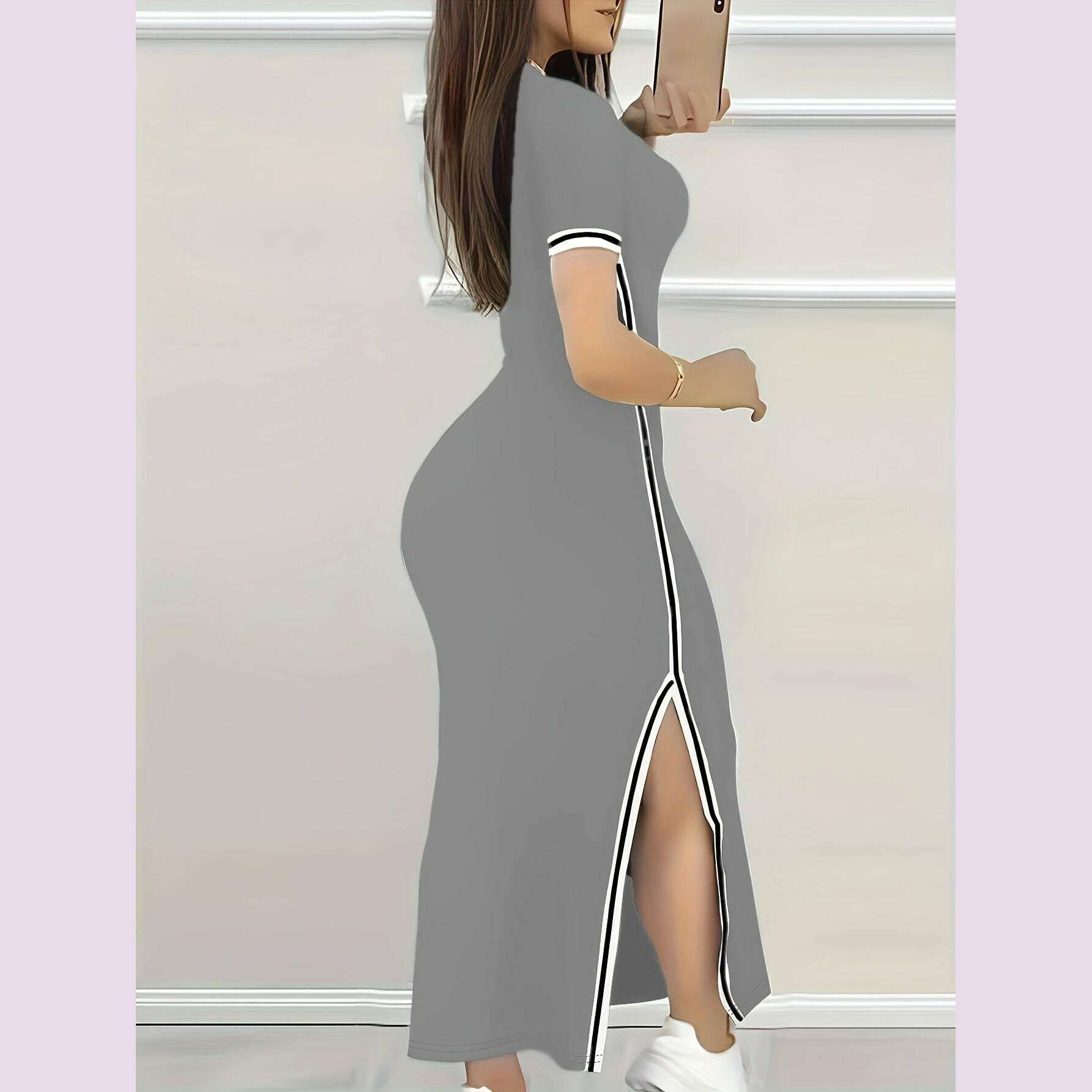 contrast-trim-split-hem-bodycon-dress-elegant-crew-neck-short-sleeve-dress-for-spring-summer-womens-clothingkimlud-womens-fashion-34625805