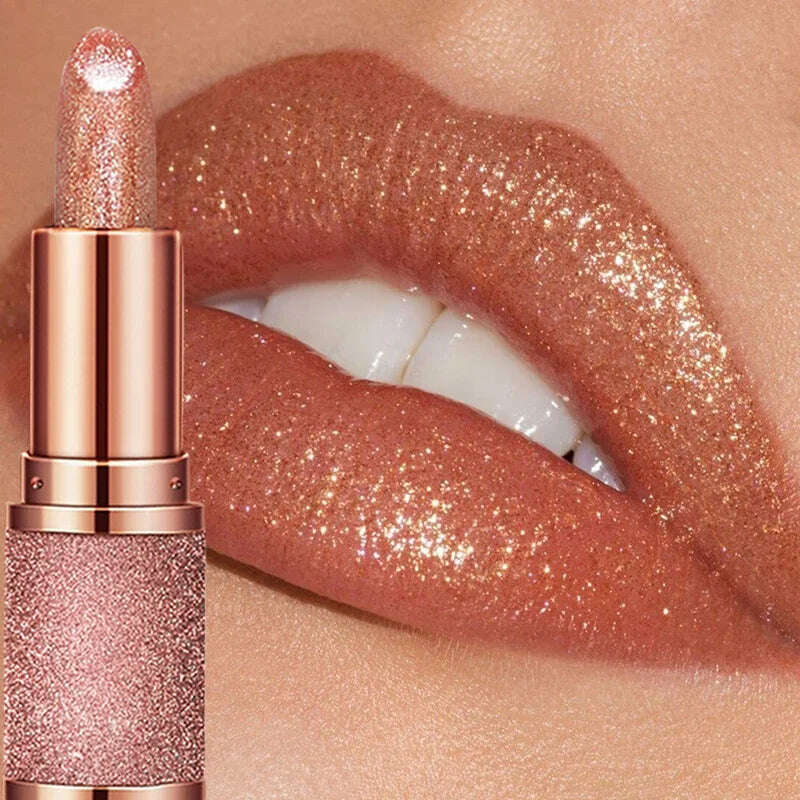 KIMLUD, 3colors Glitter Lipstick Temperature Changing Color Lip Gloss Waterproof Long Lasting Nude Pink Shimmer Lip Tint Makeup Cosmetic, KIMLUD Women's Clothes