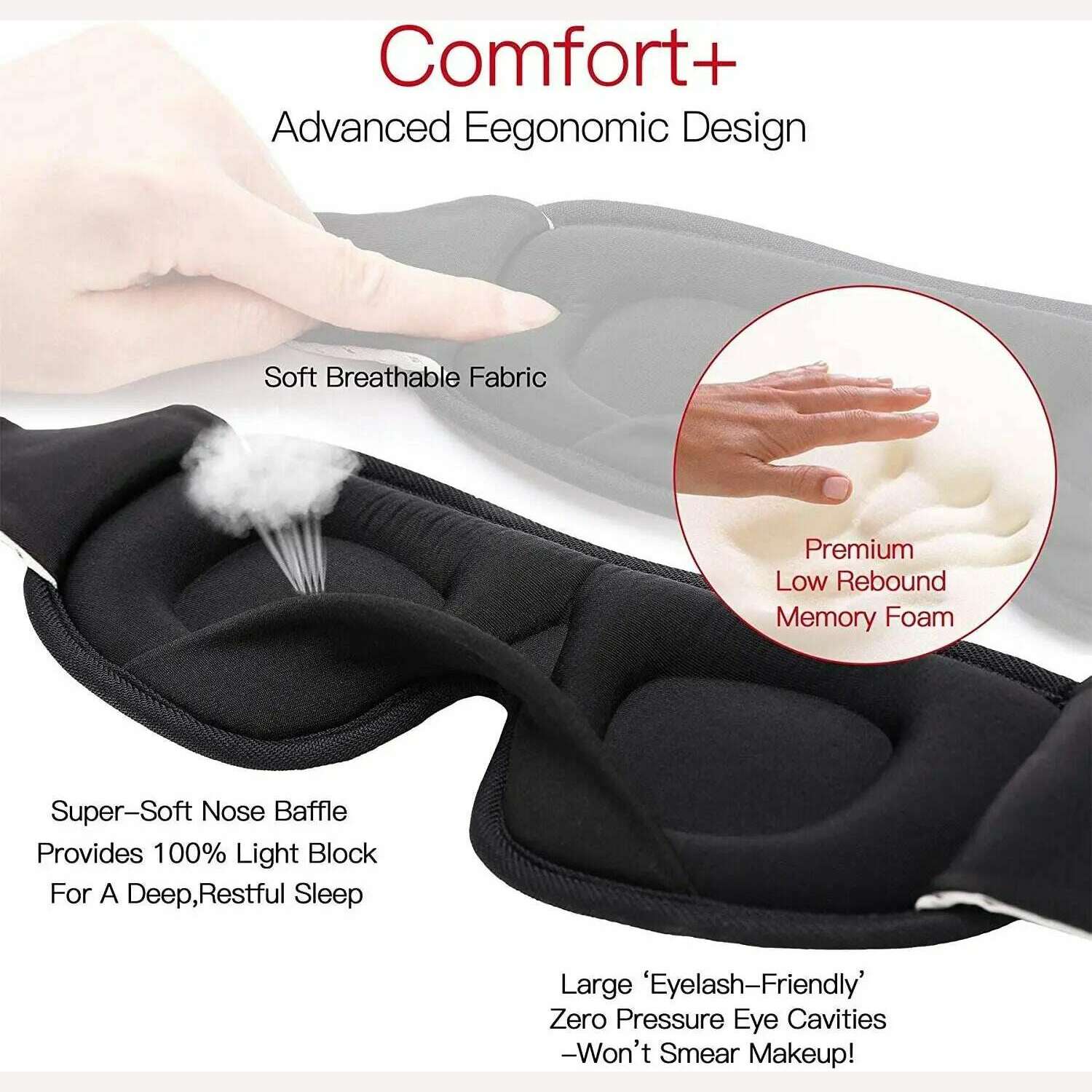 3D Mask for Sleep Eye Mask Lights Blockout Soft Padded Sleeping Masked Fabric Cover Shade Blindfold Eyepatch - KIMLUD