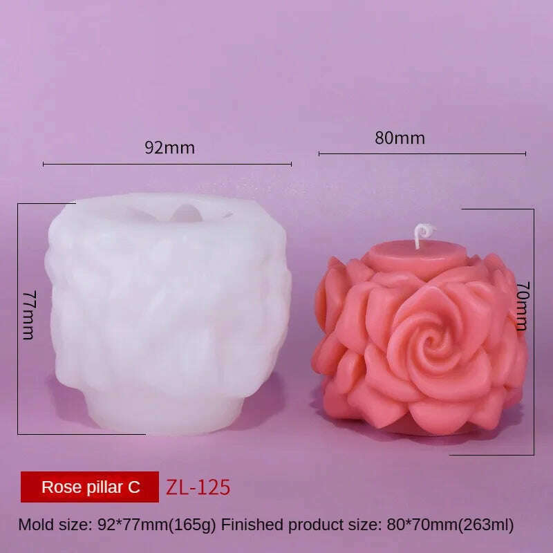 KIMLUD, 3D Rose Pillar Candle Silicone Mold Handmade Valentine's Day Flower Bouquet Soap Gypsum Resin Molds Wedding Decor Crafts Gifts, KIMLUD Womens Clothes