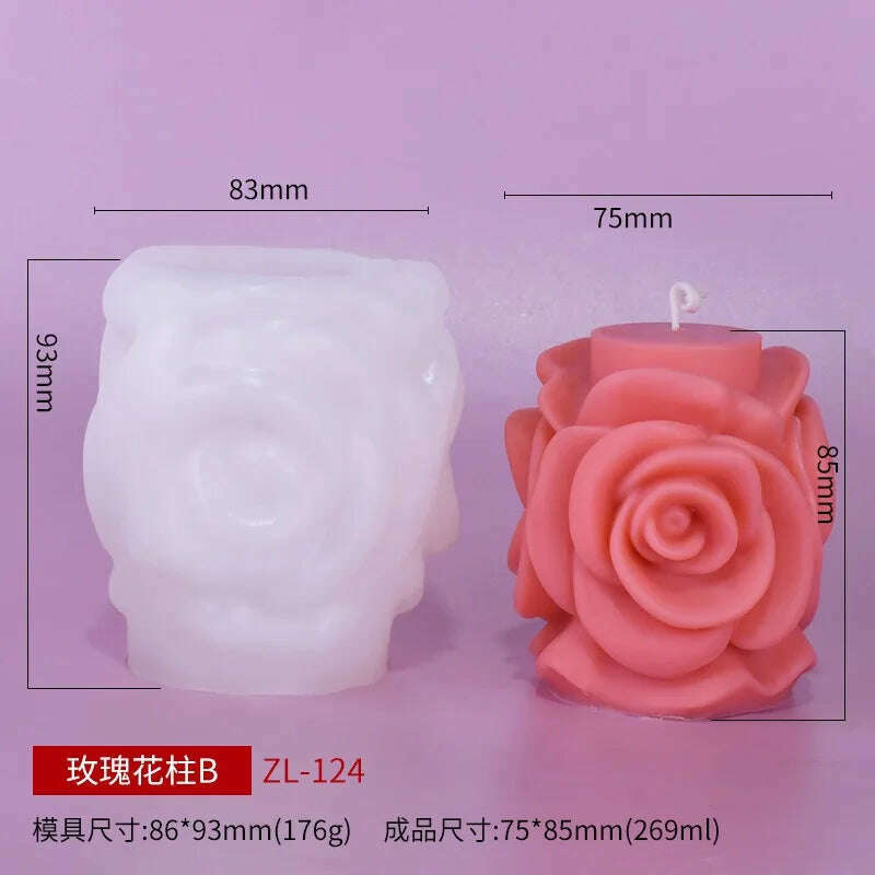 KIMLUD, 3D Rose Pillar Candle Silicone Mold Handmade Valentine's Day Flower Bouquet Soap Gypsum Resin Molds Wedding Decor Crafts Gifts, Rose PillarsB ZL-124, KIMLUD APPAREL - Womens Clothes