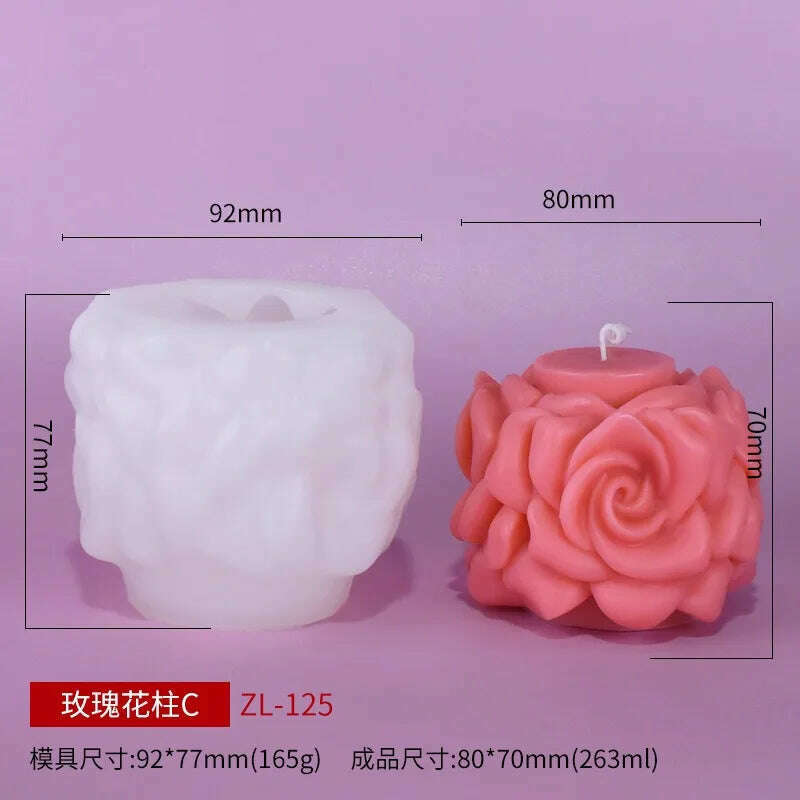 KIMLUD, 3D Rose Pillar Candle Silicone Mold Handmade Valentine's Day Flower Bouquet Soap Gypsum Resin Molds Wedding Decor Crafts Gifts, Rose PillarsC ZL-125, KIMLUD APPAREL - Womens Clothes