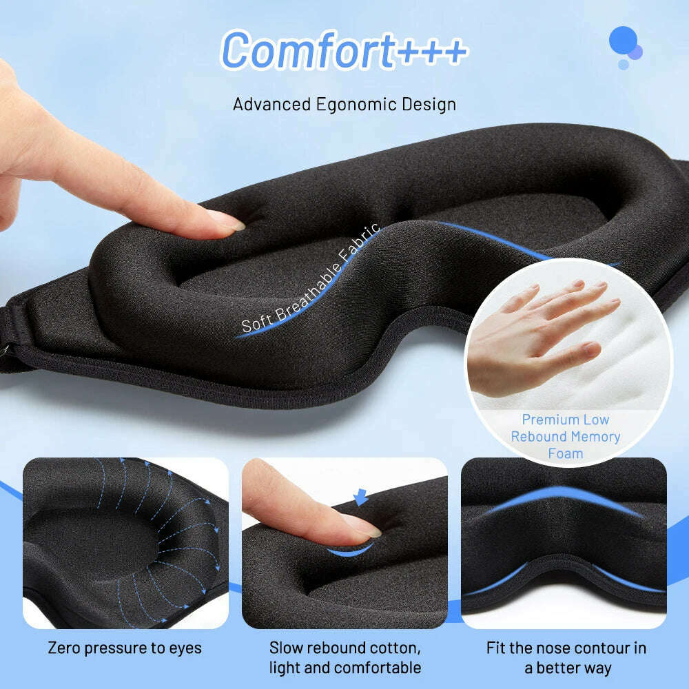 3D Sleeping Mask Eye Mask for Sleep Memory Foam Eye Shade Washable Breathable Eye Patch Portable Blindfold Travel Slaapmasker - KIMLUD