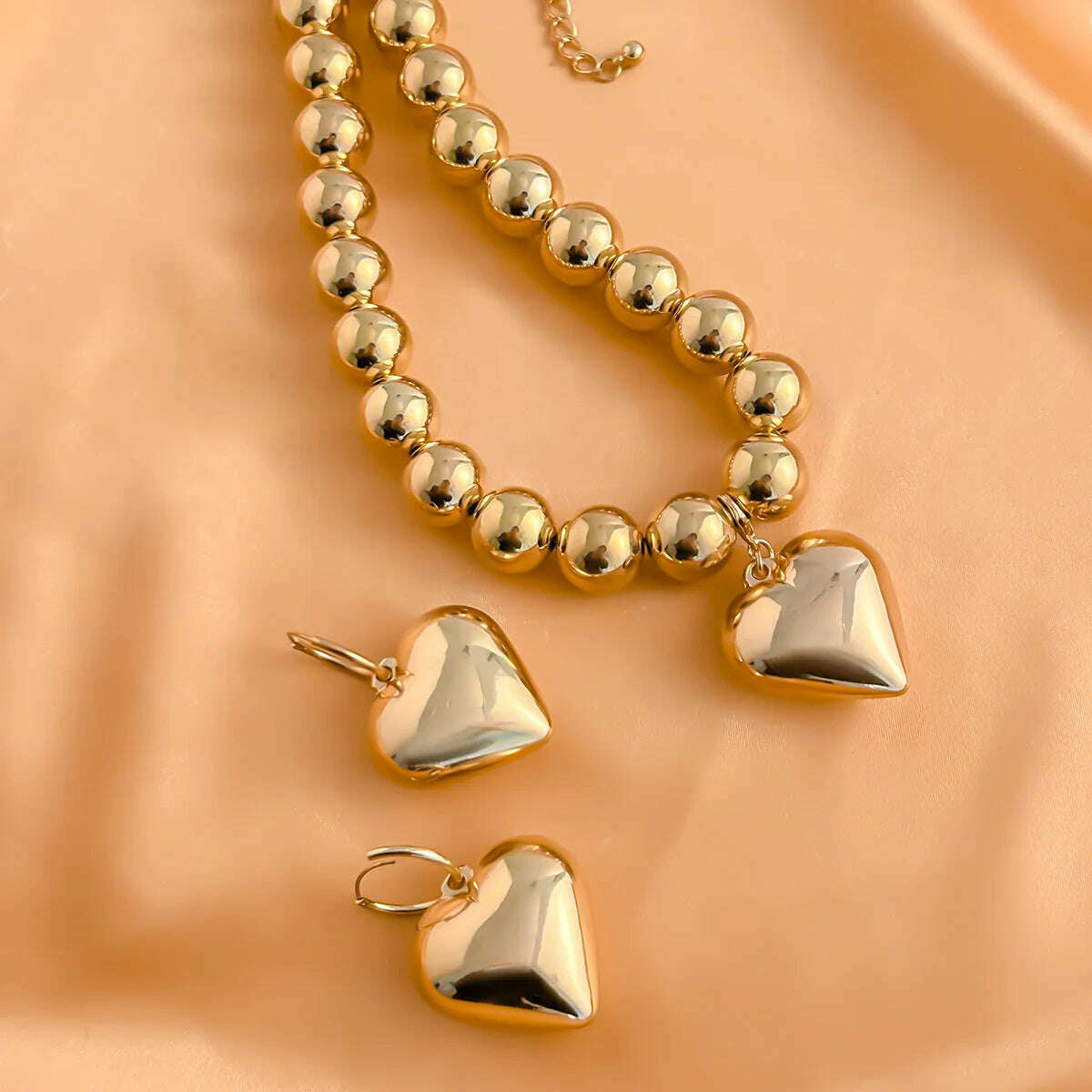 KIMLUD, 3Pcs Punk Love Heart Pendant Choker Necklace Bracelet for Women Vintage Piercing Drop Earring Grunge Jewelry Set Steampunk Men, KIMLUD Womens Clothes