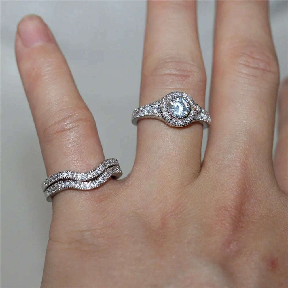3Pcs/Set 2019 Luxury Round Cut AAA Zircon Crystal Rings For Women 925 Sterling Sliver Wedding Female Rings Set Jewelry - KIMLUD