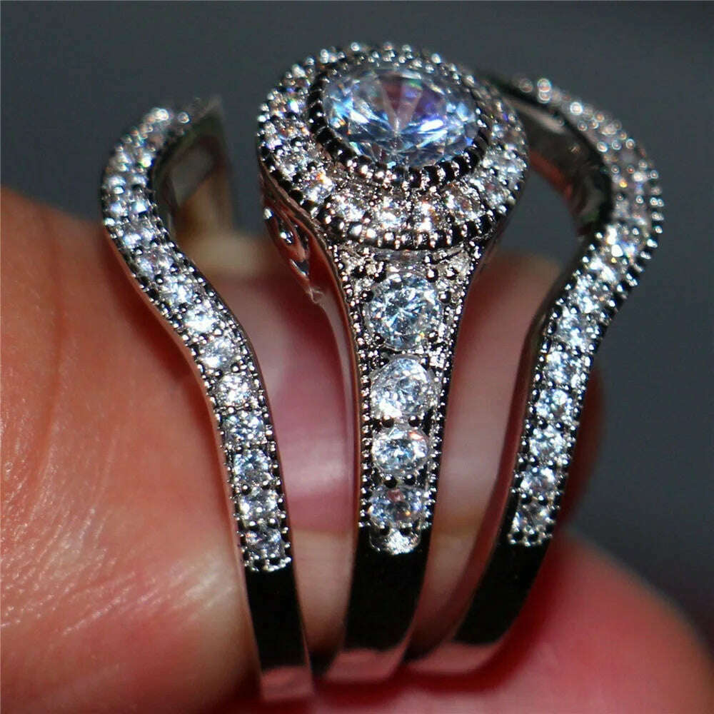 3Pcs/Set 2019 Luxury Round Cut AAA Zircon Crystal Rings For Women 925 Sterling Sliver Wedding Female Rings Set Jewelry - KIMLUD