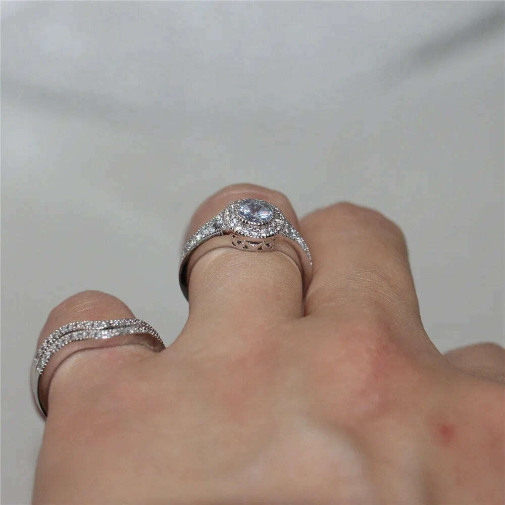 3Pcs/Set 2019 Luxury Round Cut AAA Zircon Crystal Rings For Women 925 Sterling Sliver Wedding Female Rings Set Jewelry - KIMLUD