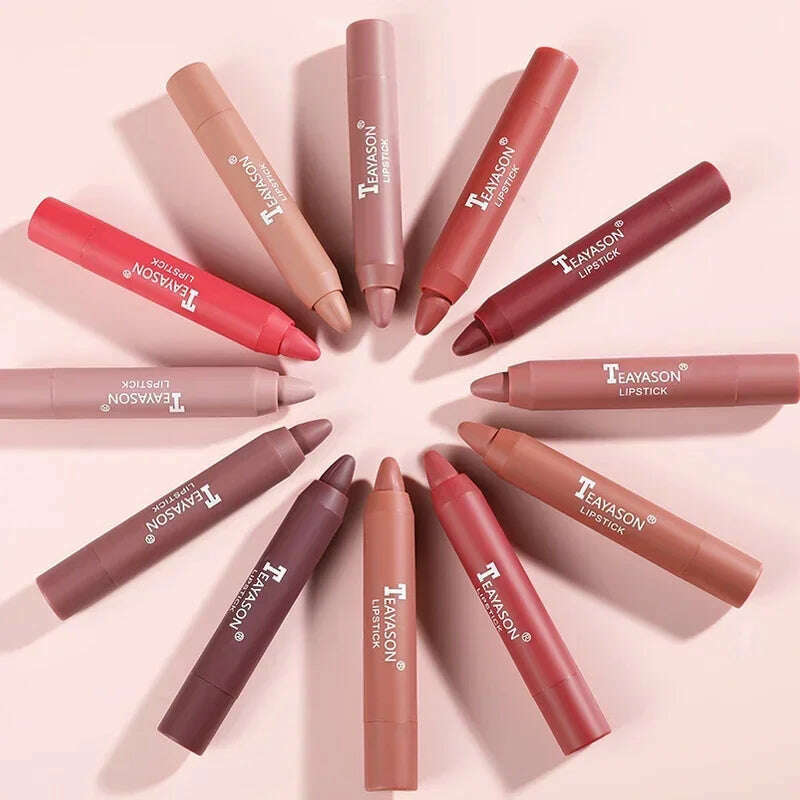 3PCS/set Velvet Matte Lipstick Pen Cosmetics Waterproof Lasting Nude Crayon Lipsticks Non Sticky Brown Lip Liner Pencil Makeup - KIMLUD