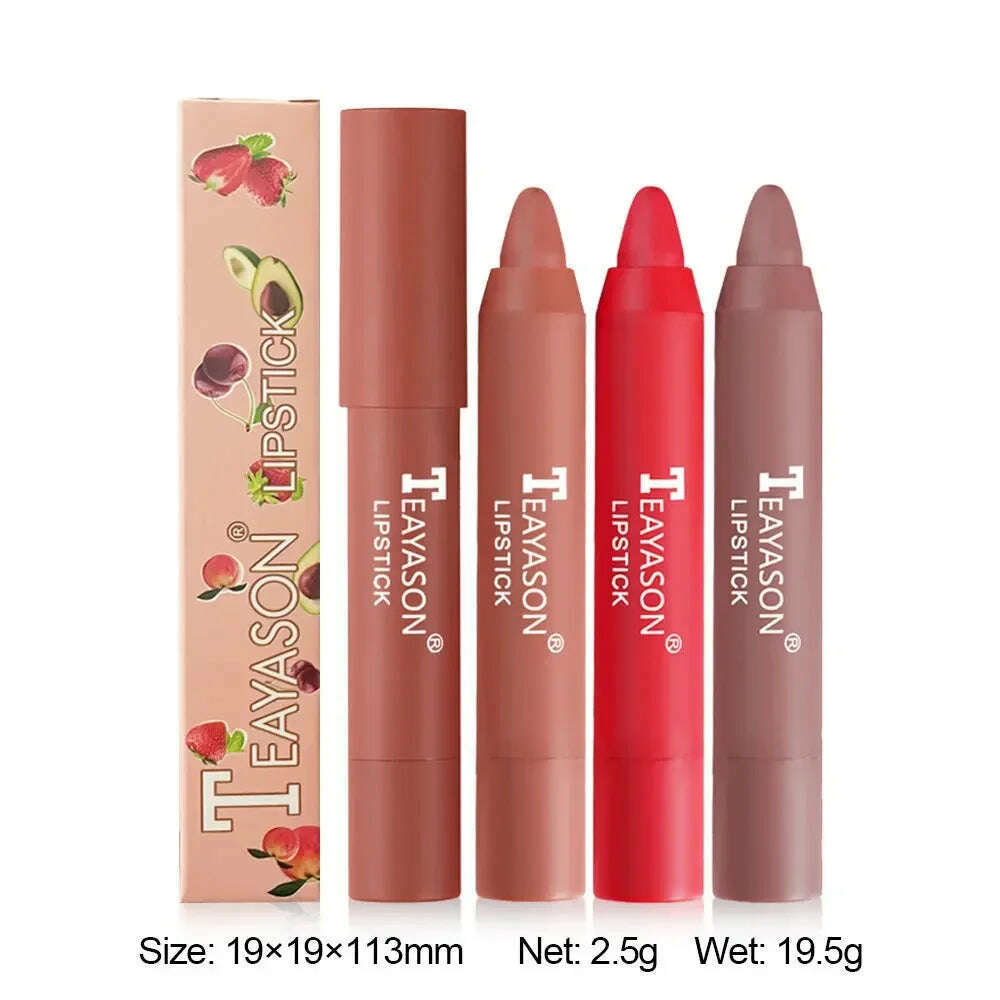 KIMLUD, 3PCS/set Velvet Matte Lipstick Pen Cosmetics Waterproof Lasting Nude Crayon Lipsticks Non Sticky Brown Lip Liner Pencil Makeup, KIMLUD Womens Clothes