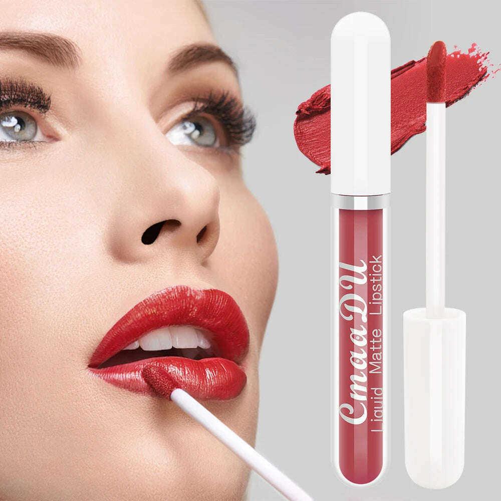 KIMLUD, 3Pcs/Set Waterproof Matte Nude Lip Gloss Brown Nude Pigment Dark Red Long Lasting Velvet Liquid Lipstick Women Makeup Lip Glaze, KIMLUD Womens Clothes