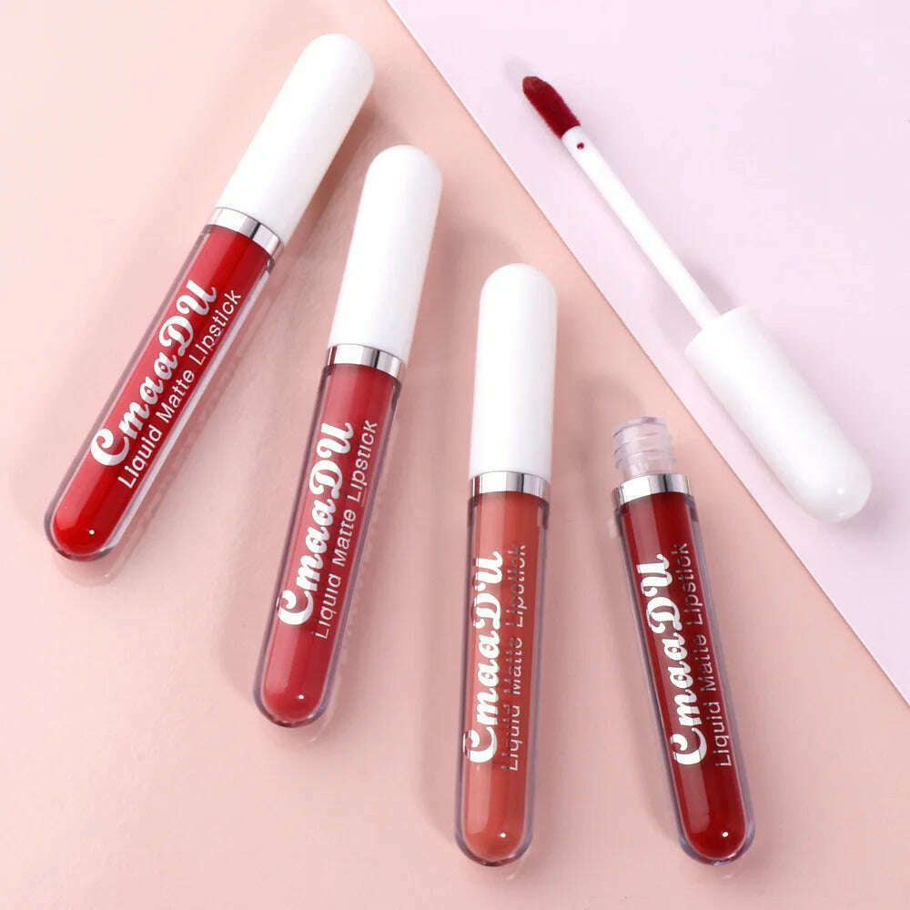 KIMLUD, 3Pcs/Set Waterproof Matte Nude Lip Gloss Brown Nude Pigment Dark Red Long Lasting Velvet Liquid Lipstick Women Makeup Lip Glaze, KIMLUD Womens Clothes