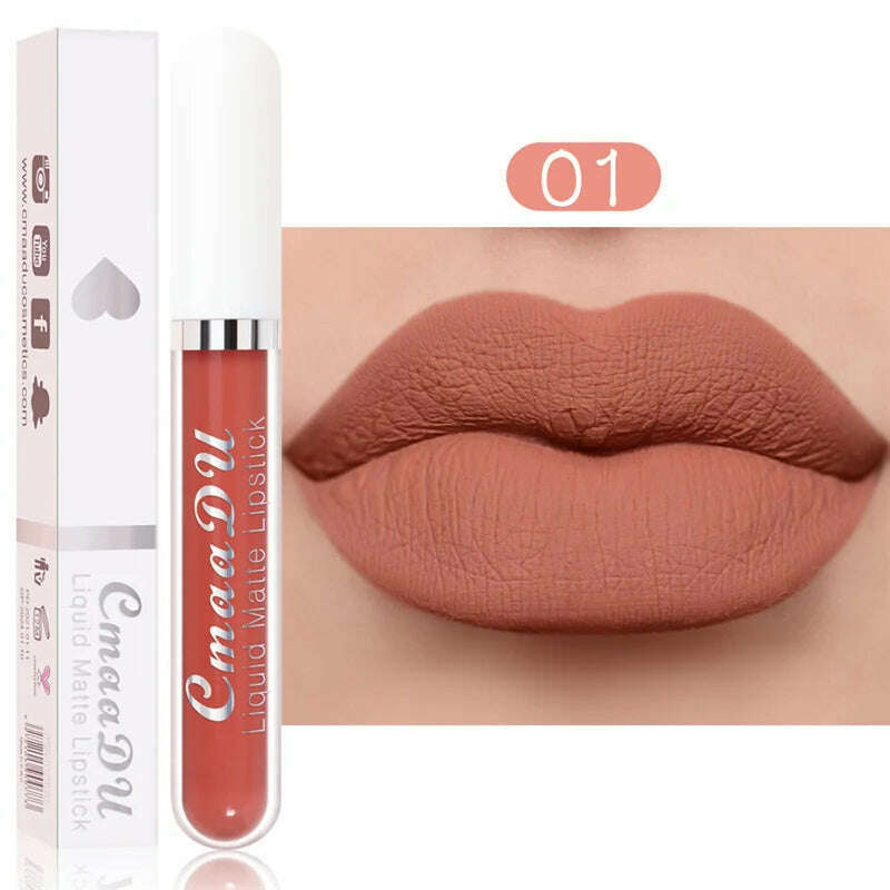 KIMLUD, 3Pcs/Set Waterproof Matte Nude Lip Gloss Brown Nude Pigment Dark Red Long Lasting Velvet Liquid Lipstick Women Makeup Lip Glaze, 1PCS 01, KIMLUD Womens Clothes