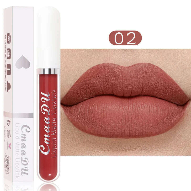 KIMLUD, 3Pcs/Set Waterproof Matte Nude Lip Gloss Brown Nude Pigment Dark Red Long Lasting Velvet Liquid Lipstick Women Makeup Lip Glaze, 1PCS 02, KIMLUD Womens Clothes