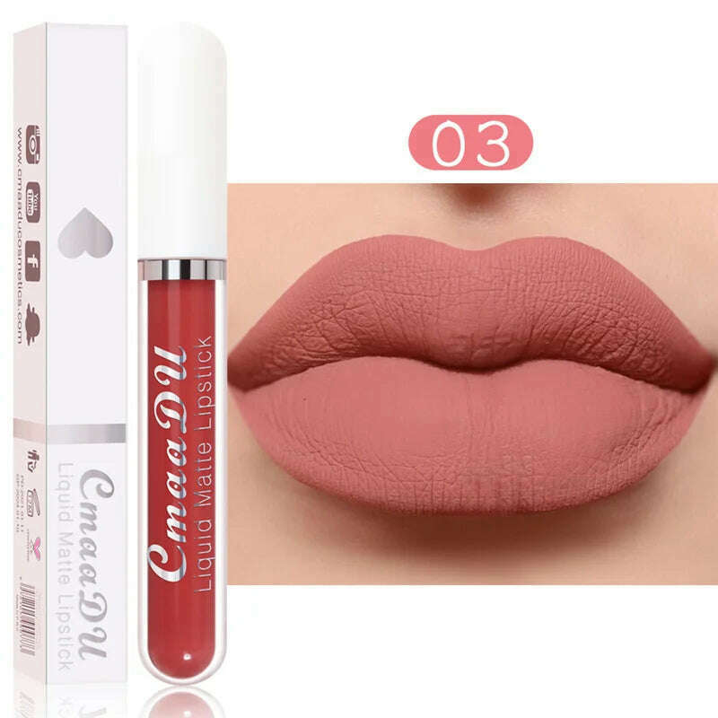 KIMLUD, 3Pcs/Set Waterproof Matte Nude Lip Gloss Brown Nude Pigment Dark Red Long Lasting Velvet Liquid Lipstick Women Makeup Lip Glaze, 1PCS 03, KIMLUD Womens Clothes