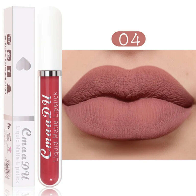 KIMLUD, 3Pcs/Set Waterproof Matte Nude Lip Gloss Brown Nude Pigment Dark Red Long Lasting Velvet Liquid Lipstick Women Makeup Lip Glaze, 1PCS 04, KIMLUD Womens Clothes