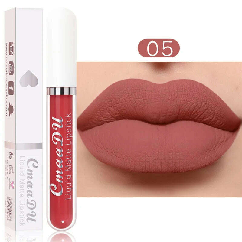 KIMLUD, 3Pcs/Set Waterproof Matte Nude Lip Gloss Brown Nude Pigment Dark Red Long Lasting Velvet Liquid Lipstick Women Makeup Lip Glaze, 1PCS 05, KIMLUD Womens Clothes