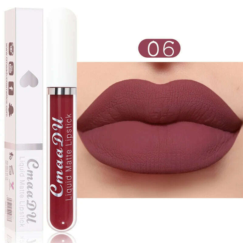 KIMLUD, 3Pcs/Set Waterproof Matte Nude Lip Gloss Brown Nude Pigment Dark Red Long Lasting Velvet Liquid Lipstick Women Makeup Lip Glaze, 1PCS 06, KIMLUD Womens Clothes