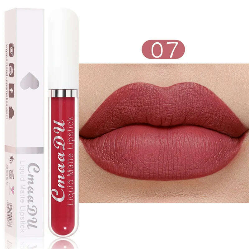 KIMLUD, 3Pcs/Set Waterproof Matte Nude Lip Gloss Brown Nude Pigment Dark Red Long Lasting Velvet Liquid Lipstick Women Makeup Lip Glaze, 1PCS 07, KIMLUD Womens Clothes