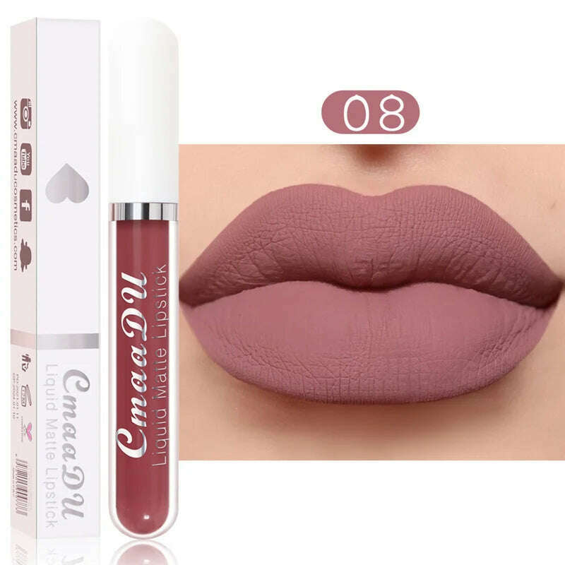 KIMLUD, 3Pcs/Set Waterproof Matte Nude Lip Gloss Brown Nude Pigment Dark Red Long Lasting Velvet Liquid Lipstick Women Makeup Lip Glaze, 1PCS 08, KIMLUD Womens Clothes