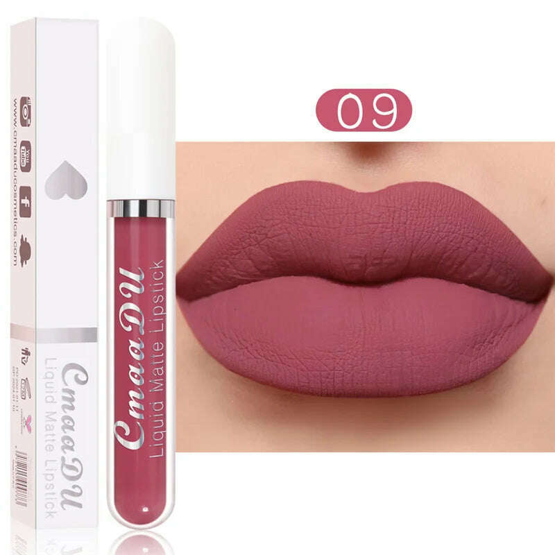 KIMLUD, 3Pcs/Set Waterproof Matte Nude Lip Gloss Brown Nude Pigment Dark Red Long Lasting Velvet Liquid Lipstick Women Makeup Lip Glaze, 1PCS 09, KIMLUD Womens Clothes