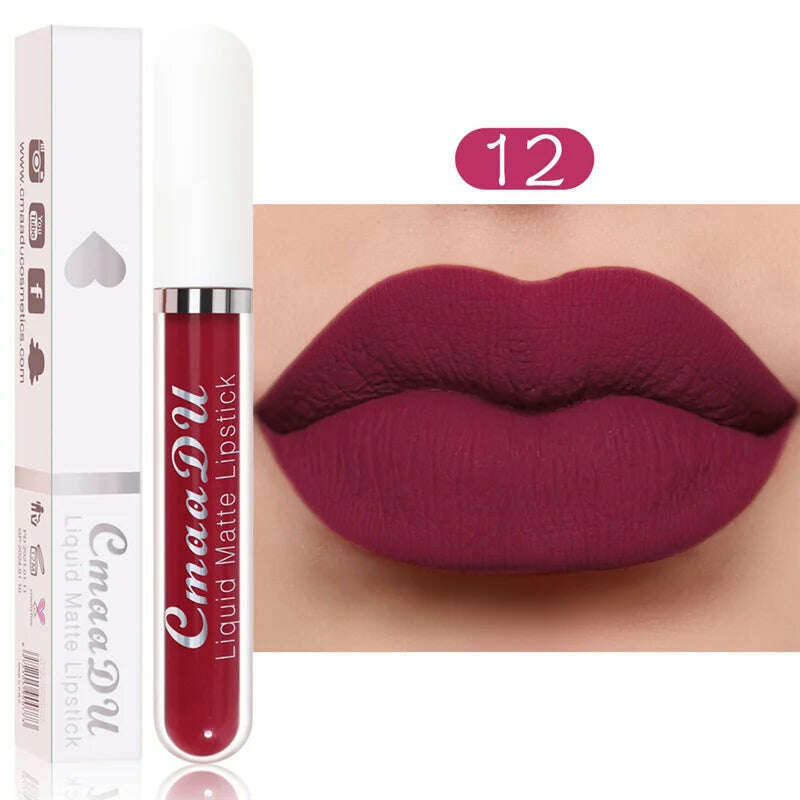 KIMLUD, 3Pcs/Set Waterproof Matte Nude Lip Gloss Brown Nude Pigment Dark Red Long Lasting Velvet Liquid Lipstick Women Makeup Lip Glaze, 1PCS 12, KIMLUD Womens Clothes